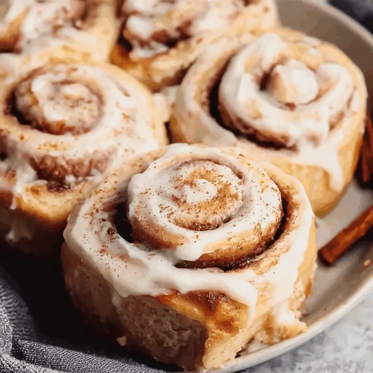 Banana bread cinnamon rolls with cream cheese frosting on plate