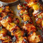 Grilled BBQ Pineapple Chicken Kabobs with caramelized glaze