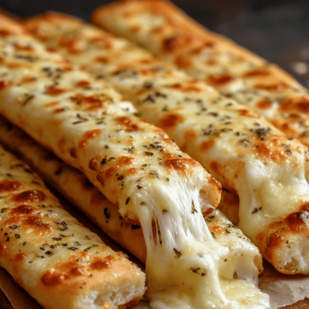 Cheesy breadsticks with garlic and melted mozzarella