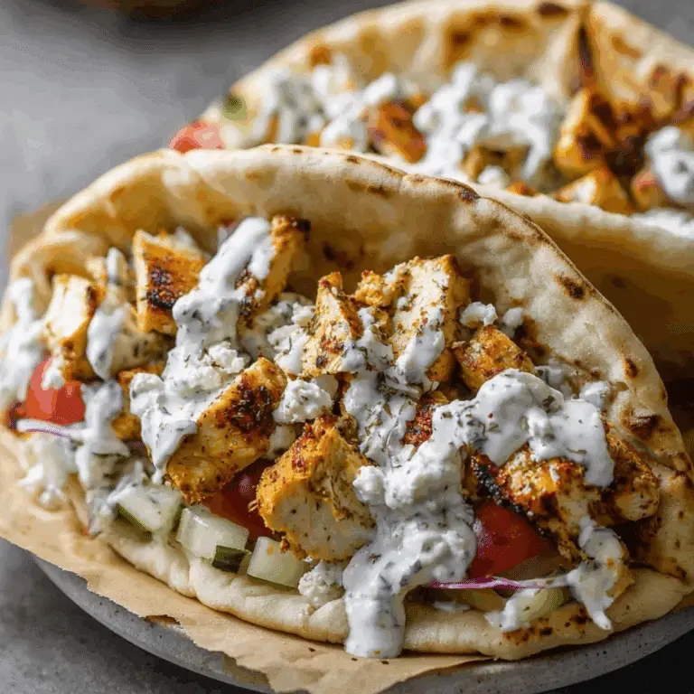 Grilled Chicken Gyros wrap with tzatziki, tomatoes, and cucumbers