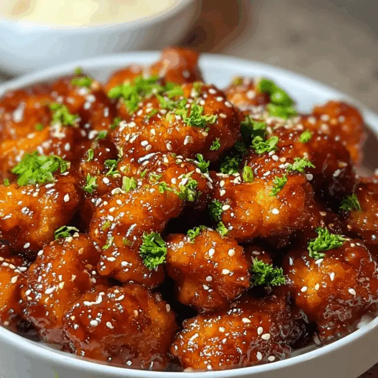 Crispy Chinese honey garlic chicken glazed and garnished in a bowl