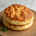 Fluffy cottage cheese cloud bread stacked and golden brown