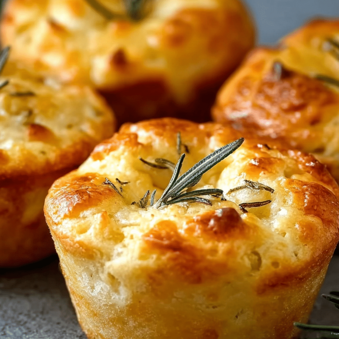 Golden Crust Garlic Rosemary Focaccia Muffins fresh from oven