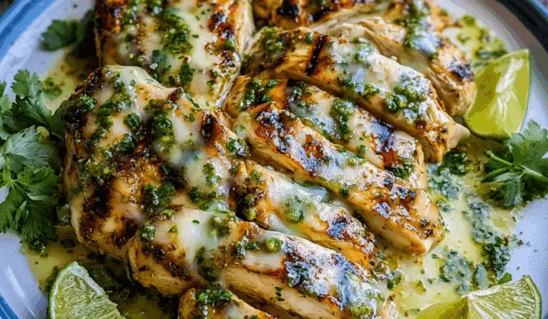 Grilled salsa verde pepper jack chicken with lime and cilantro