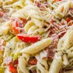 Italian Grinder Pasta Salad with creamy dressing, peppers, and pasta