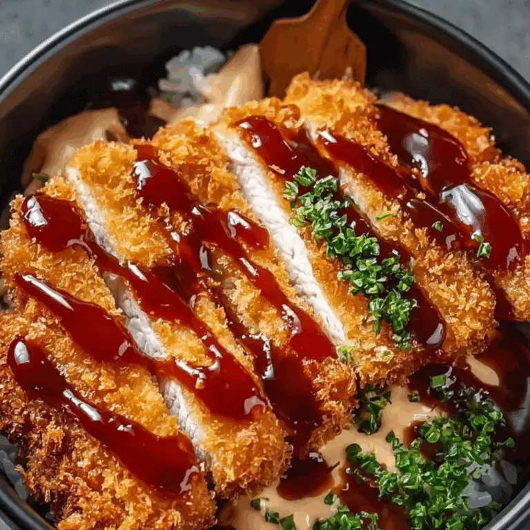 Japanese Katsu Bowls with Tonkatsu Sauce over rice