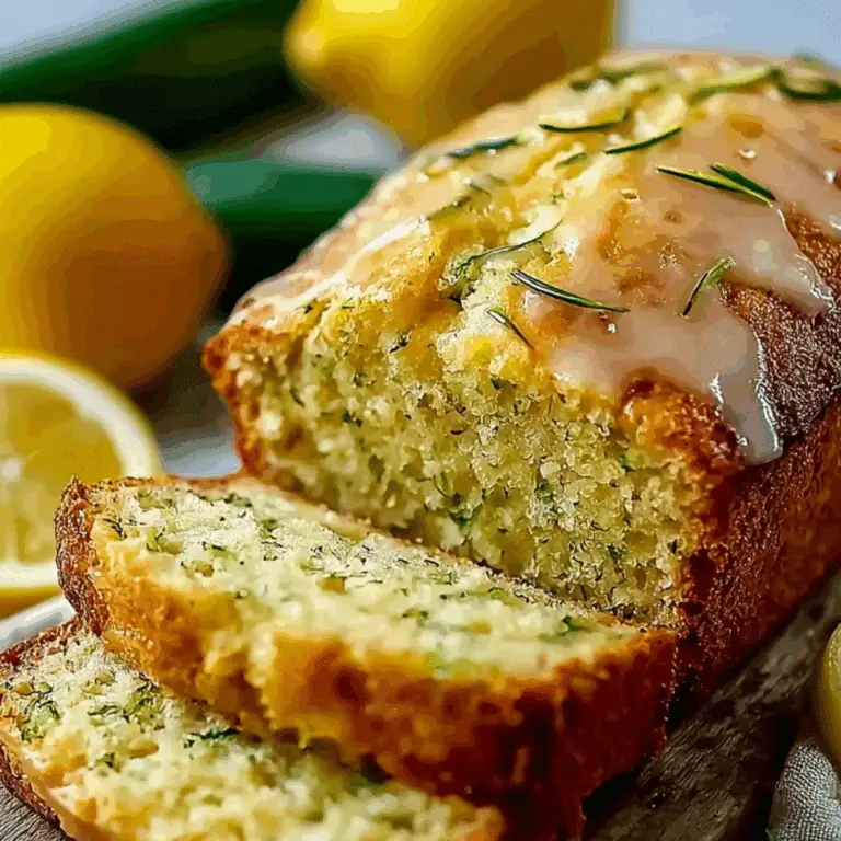 Sliced lemon zucchini bread with glaze and fresh zucchini