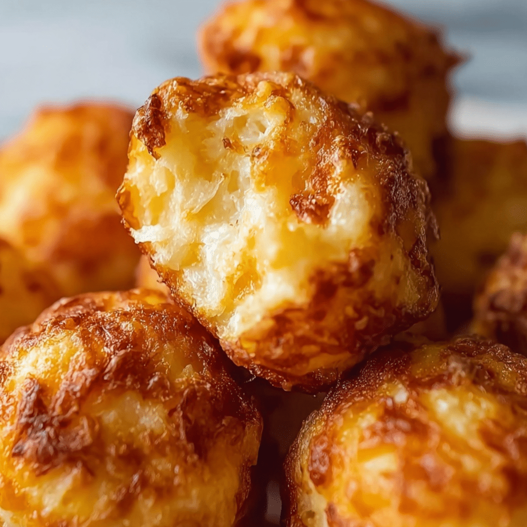 Baked mashed potato cheese puffs with crispy golden crust and soft interior