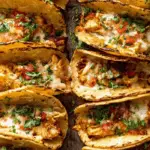 Mini Baked Chicken Tacos served hot with melted cheese and fresh toppings