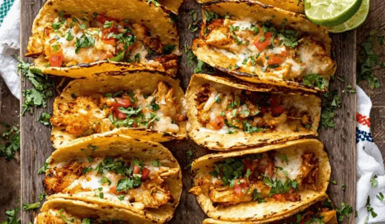 Mini Baked Chicken Tacos served hot with melted cheese and fresh toppings