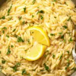 One Pot Lemon Orzo Pasta with fresh parsley and lemon slices in a bowl