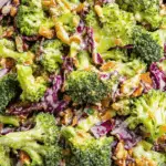 Broccoli Salad with Honey Dijon Dressing in a white bowl