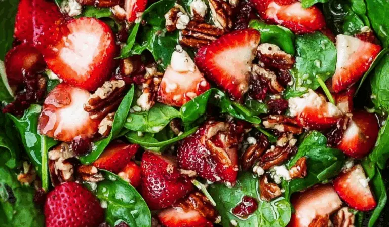 Spinach Strawberry Salad with Pecans close-up