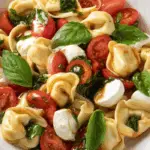 Tortellini Caprese Salad with cherry tomatoes, mozzarella, and basil