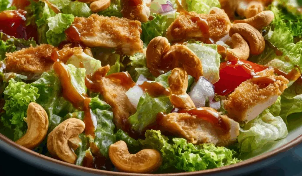 Chicken Cashew Crunch Salad with crispy chicken, toasted cashews, and lettuce