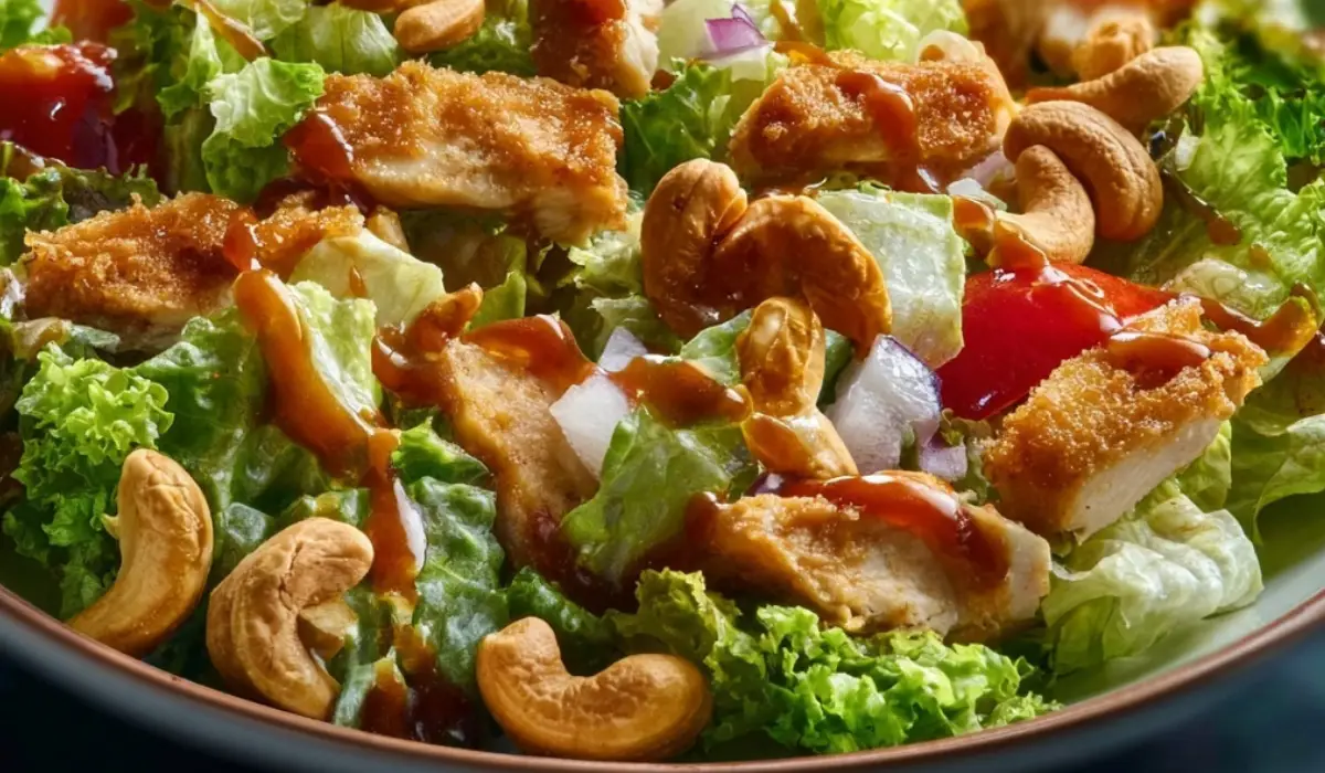 Chicken Cashew Crunch Salad with crispy chicken, toasted cashews, and lettuce