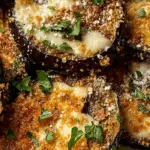 Crispy Baked Eggplant slices topped with golden breadcrumbs and parsley