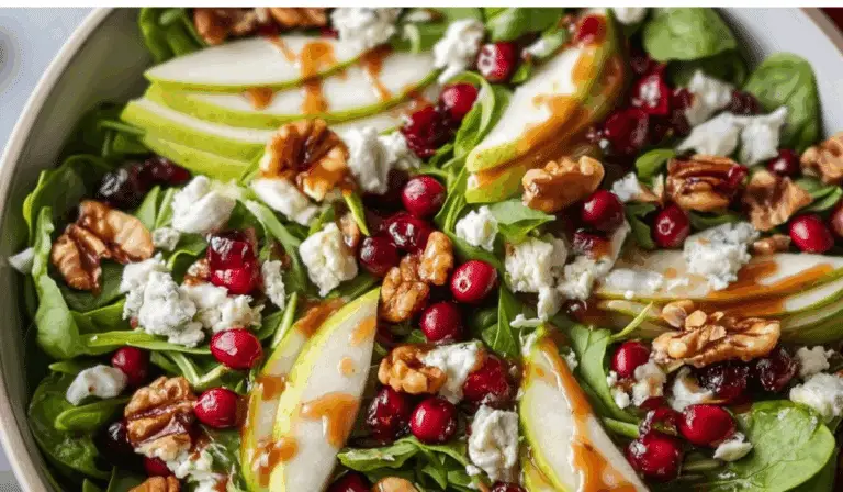 Christmas Salad with Honey Mustard Dressing served on festive table