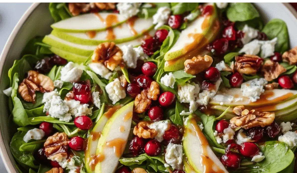 Christmas Salad with Honey Mustard Dressing served on festive table