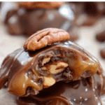 Homemade Turtle Candy on rustic table