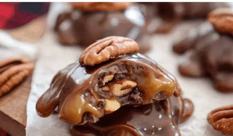 Homemade Turtle Candy on rustic table