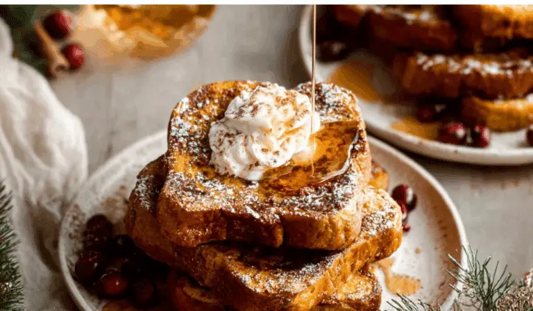 Gingerbread french toast with whipped cream and syrup