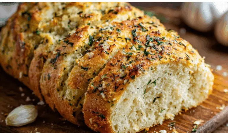 Garlic Parmesan Herb Bread on rustic board