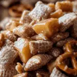 Sweet Caramel Apple Snack Mix in a rustic bowl