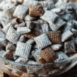 Chex Mix Puppy Chow in rustic bowl