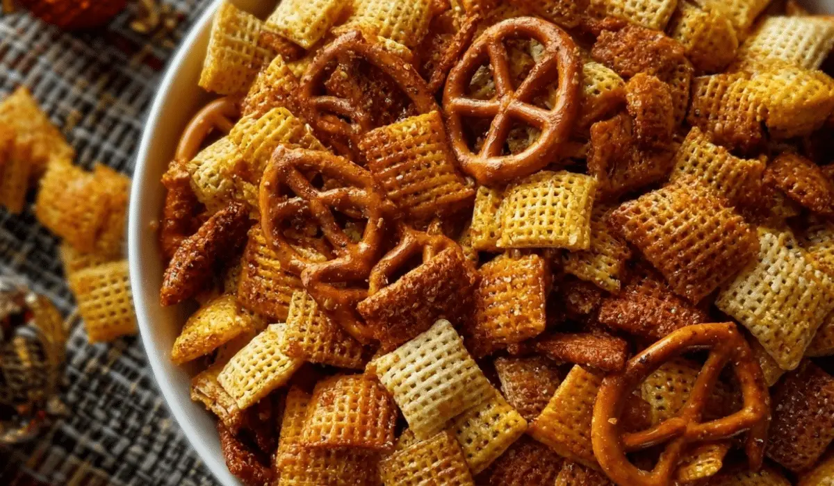 Irresistible Ranch Chex Mix Snack in festive bowl