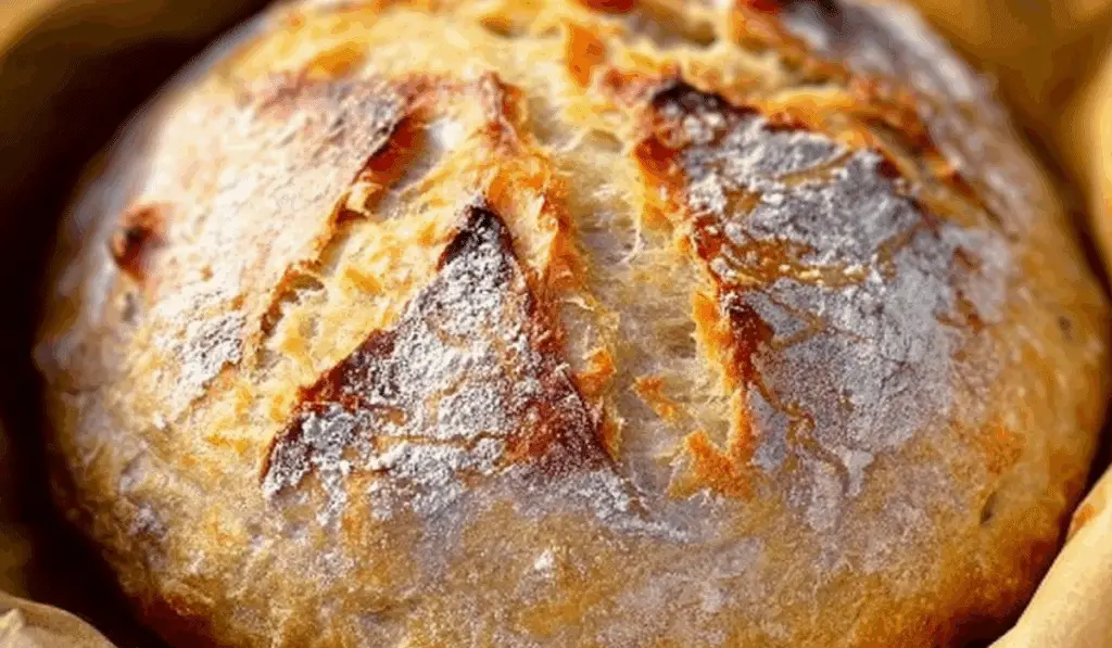 Dutch Oven No Knead Bread with golden crust