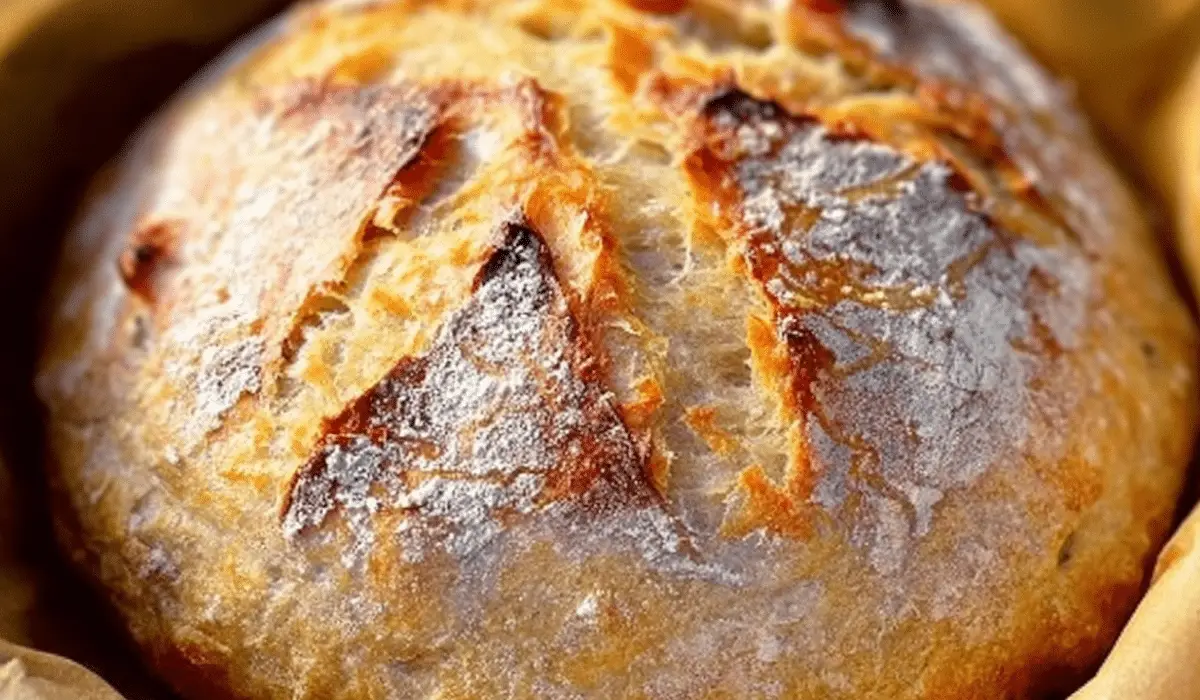 Dutch Oven No Knead Bread with golden crust
