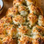 Cheesy Pull-Apart Christmas Tree Bread served on holiday table