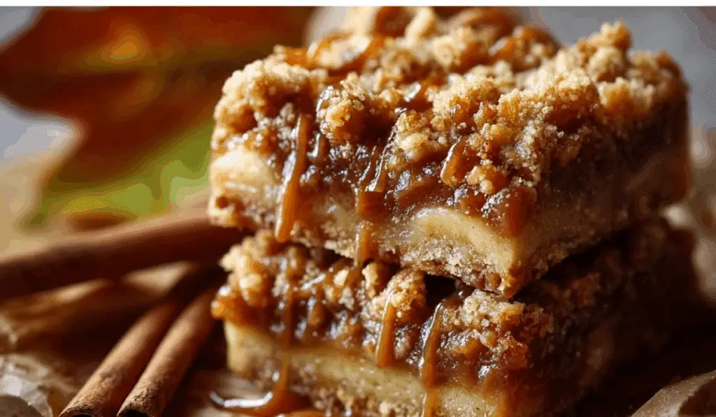 Salted Caramel Apple Crumble Bars Fall Treat on Parchment