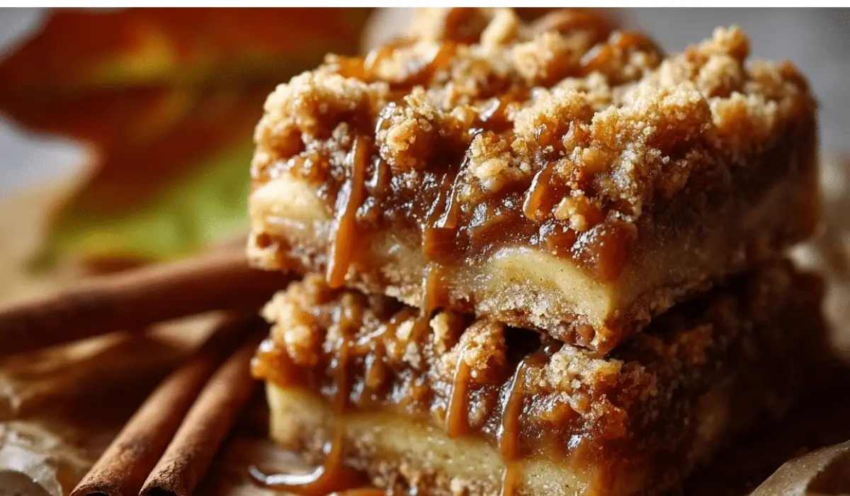 Salted Caramel Apple Crumble Bars Fall Treat on Parchment