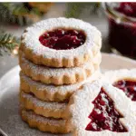 Raspberry Linzer Cookies on a holiday table