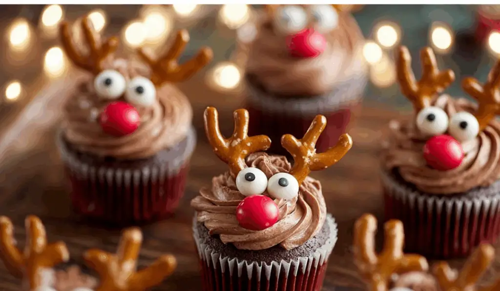 Reindeer Cupcakes on holiday table