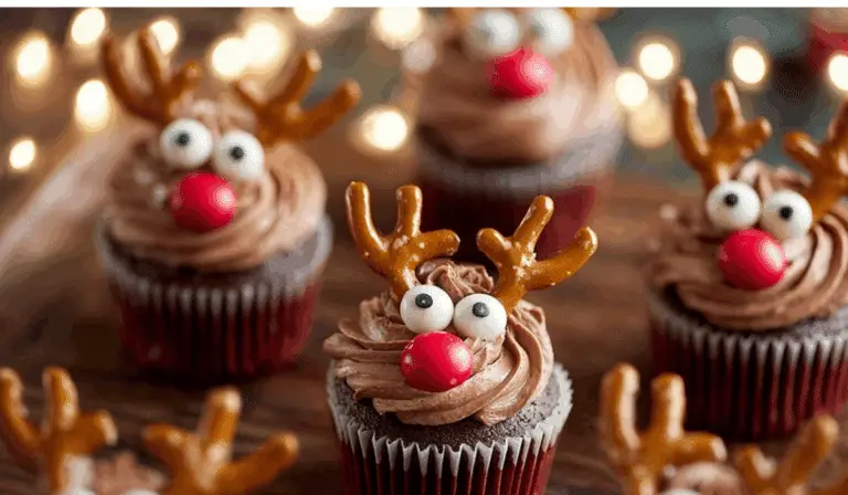 Reindeer Cupcakes on holiday table