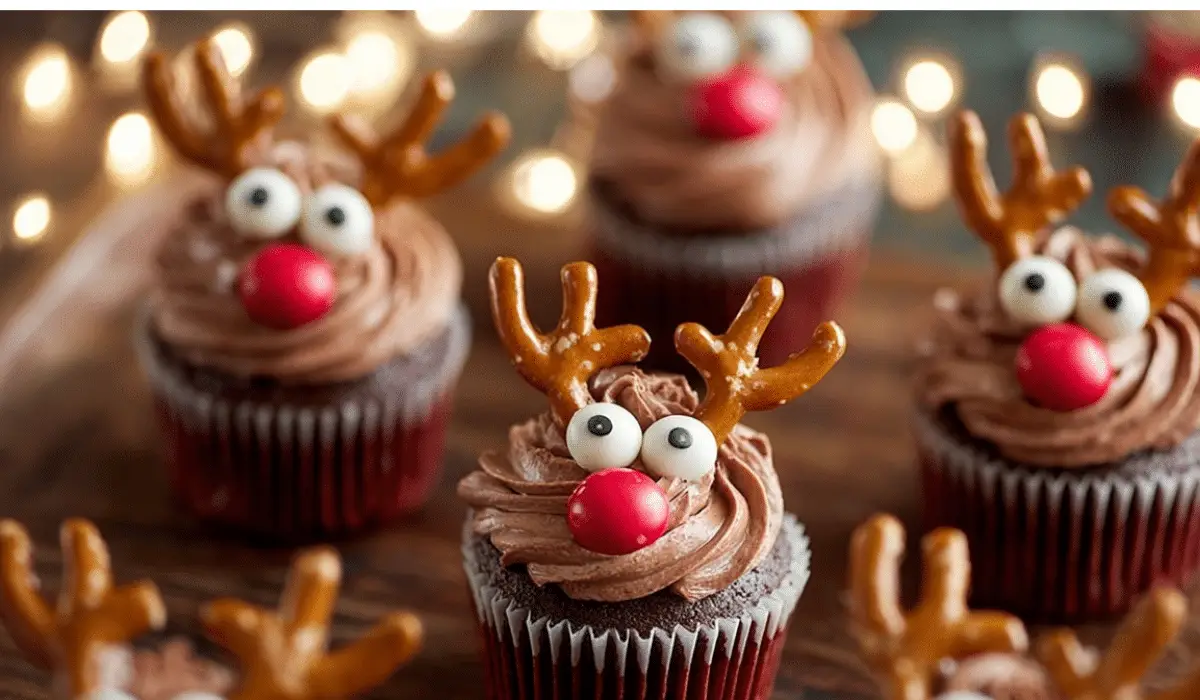 Reindeer Cupcakes on holiday table
