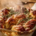 Buttery croissant strata fresh from oven