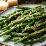 Crispy Oven Baked Green Beans with Parmesan served hot