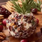 Cranberry Pecan Goat Cheese Ball served on holiday appetizer table