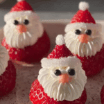 strawberry santa dessert on holiday tray