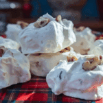 No-Cook Divinity Candy on rustic holiday plate