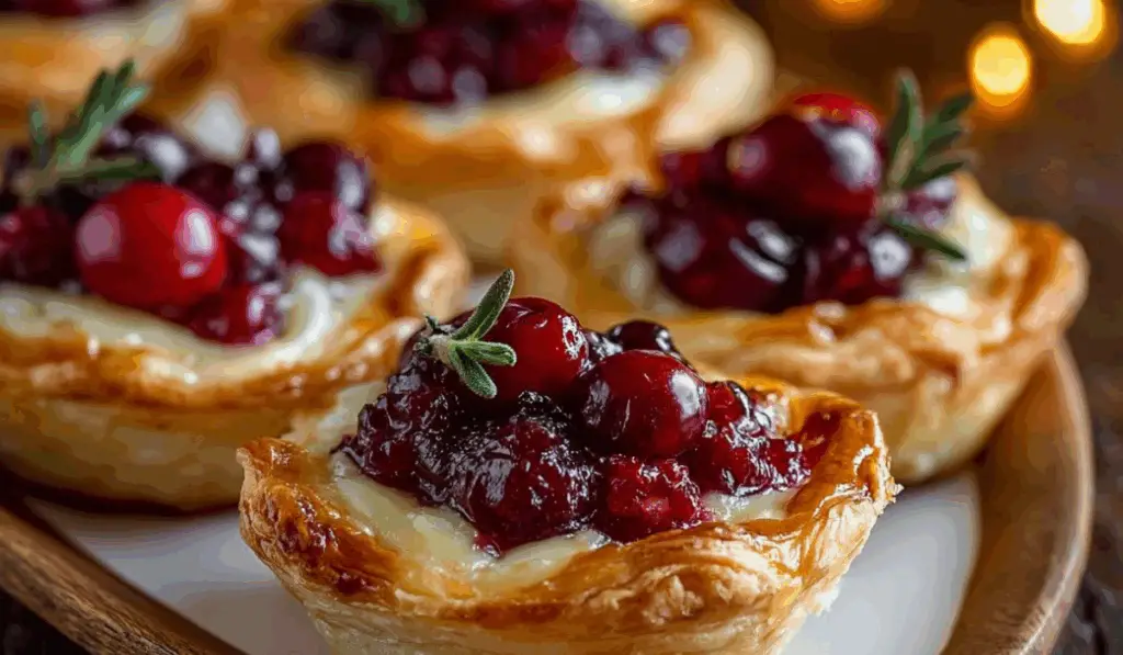 Cranberry and Brie Tartlets on a holiday table