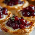 Cranberry and Brie Tartlets on a holiday table