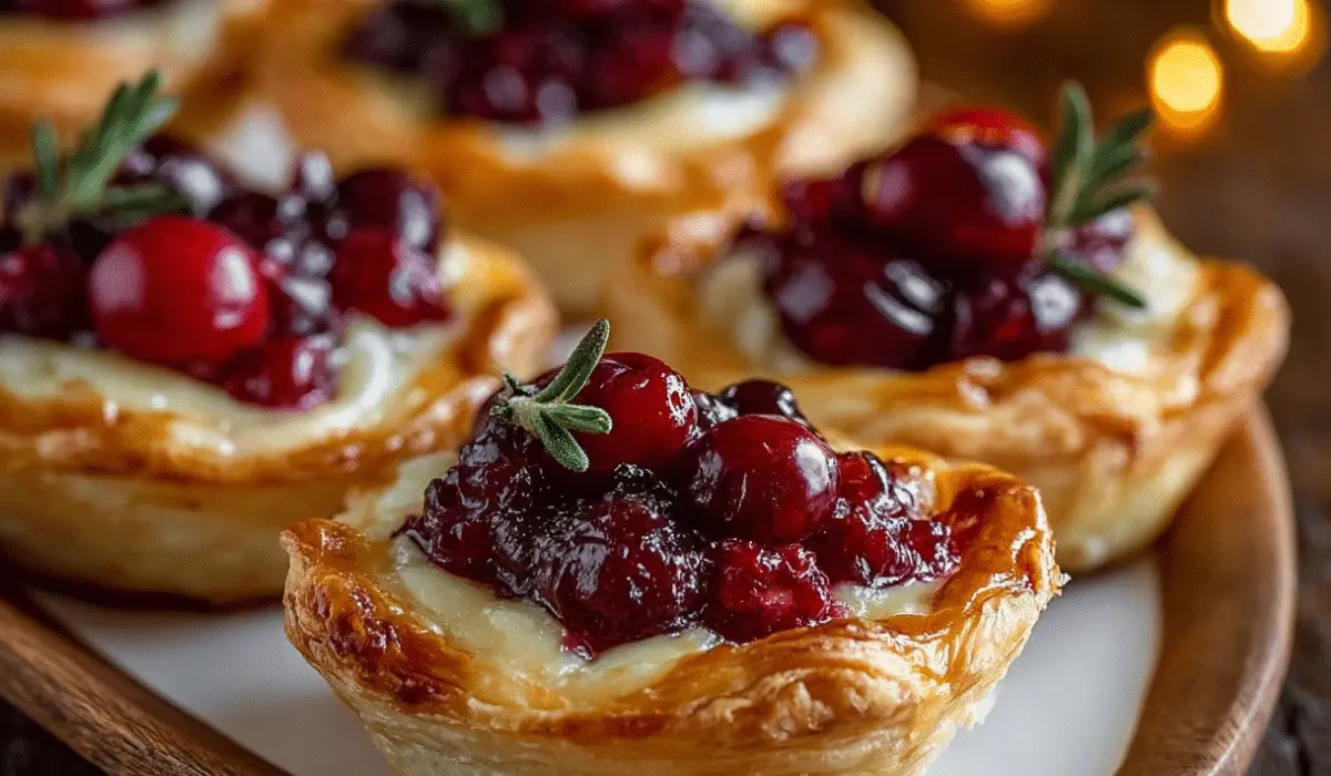 Cranberry and Brie Tartlets on a holiday table