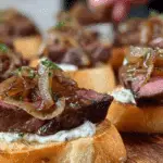 Steak Crostini with Horseradish Sauce and Caramelized Onions