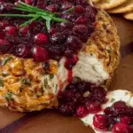 Cranberry brie cheese appetizer on wooden board