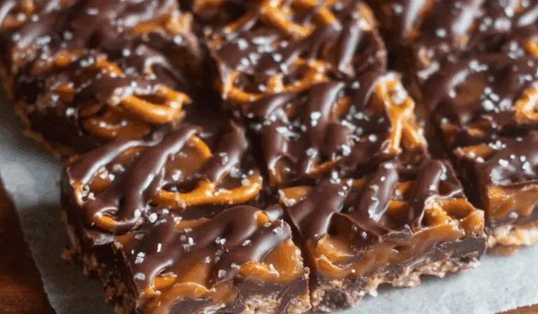 Salted Chocolate and Caramel Pretzel Bars on tray